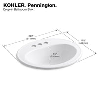 KOHLER Pennington 20-1/4 in. Oval Top-Mount Vitreous China Bathroom Sink in White - $80