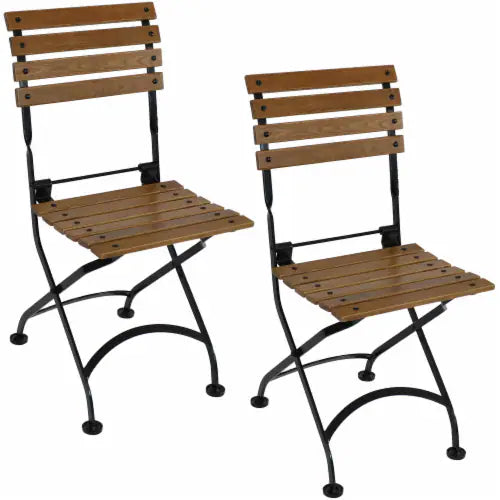 Basic Folding European Chestnut Wood Outdoor Dining Armchair - (Set of 2)- $180