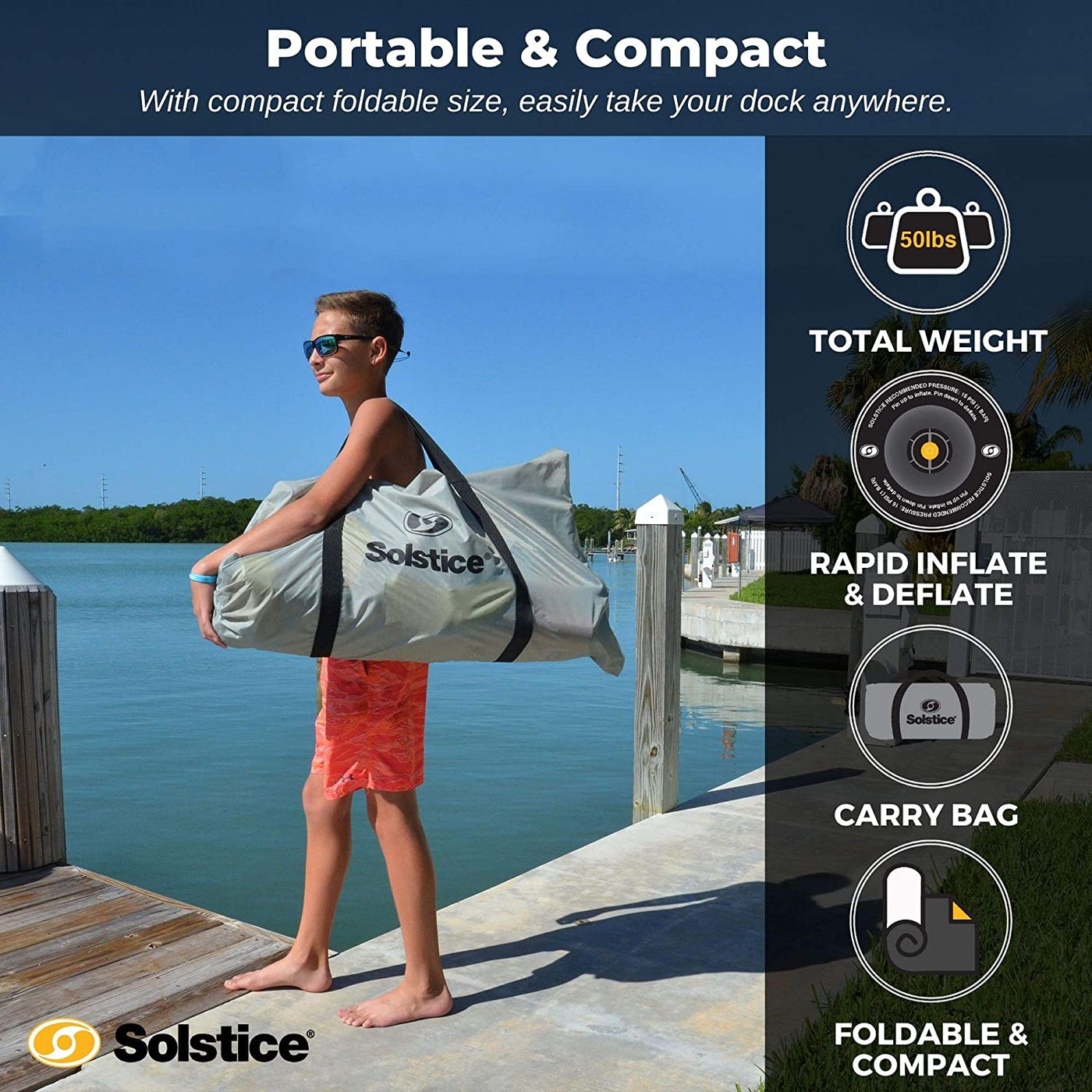 SOLSTICE Original Inflatable Floating Dock Series, 8 Persons, 10' x 8' - Gray - $345