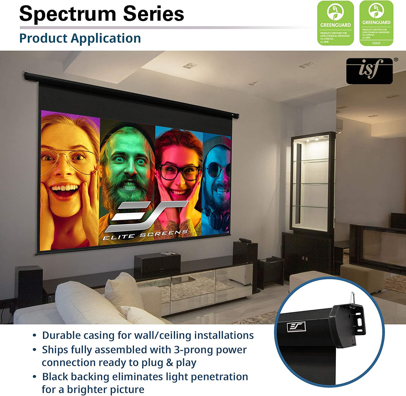 Elite Screens 180" Spectrum Electric Motorized Projector Screen, Diag 16:9, 4K/8K - $835