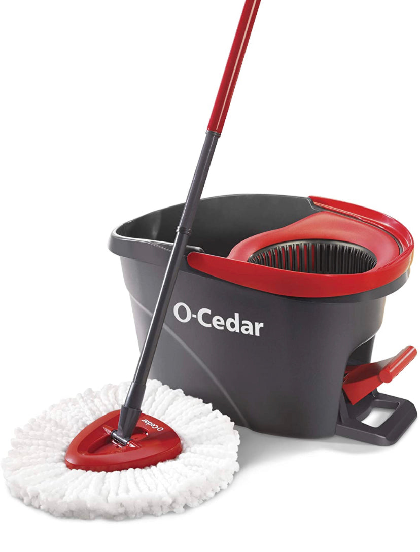 O-Cedar  EasyWring Microfiber Spin Mop, Bucket Floor Cleaning System, Red, Gray - $25