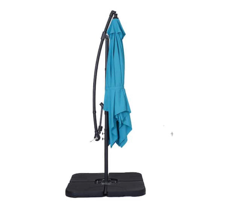 8.2 ft. x 8.2 ft. Hanging Cantilever Patio Umbrella in Light Blue with Base-$100