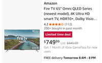 (Entry) 2!! Fire TV 65" Omni QLED Series (newest model), 4K Ultra HD
smart TV, HDR10+,
