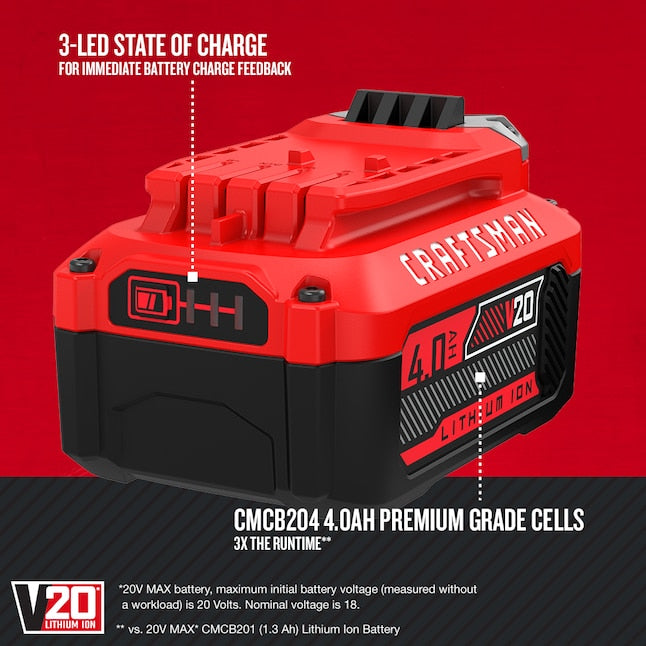 CRAFTSMAN V20 20-Volt 4 Ah; Lithium Ion (li-ion) Battery (Charger Included) - $80