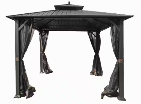 Hampton Bay 10 ft. x 10 ft. Outdoor Patio Black Hard Top Galvanized Steel Gazebo - $480