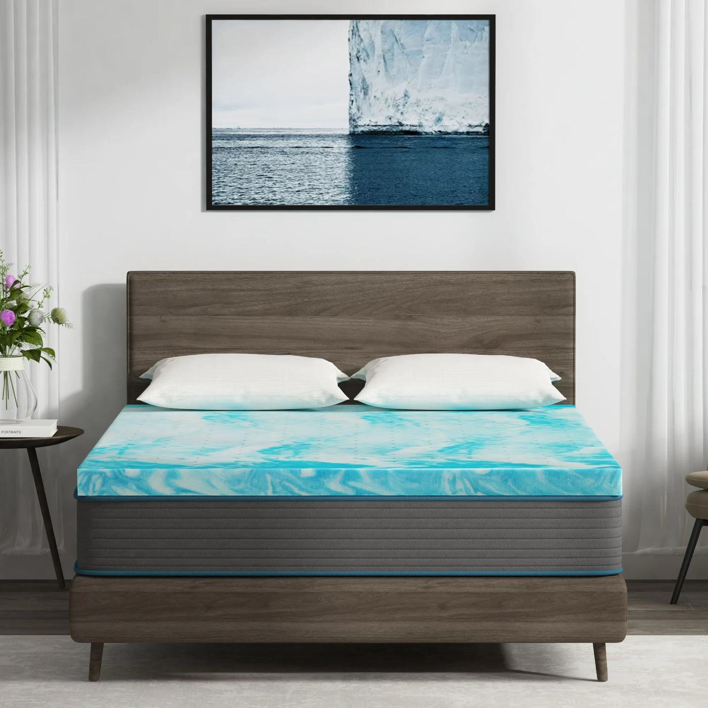 EGO HOME 4 inch Cooling Gel Memory Foam Mattress Topper, King, Blue - $65