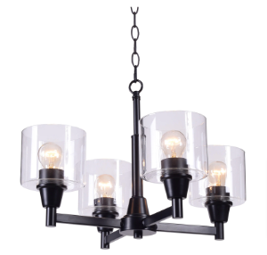 Hampton Bay Oron 4-Light Black Reversible Chandelier with Clear Glass Shades - $95