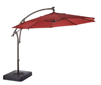 Hampton Bay 11 ft. Cantilever Solar LED Offset Outdoor Patio Umbrella in Chili Red - $240