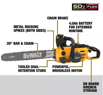 DEWALT 60-Volt MAX 20 in. Brushless Electric Cordless Chainsaw Kit - $345