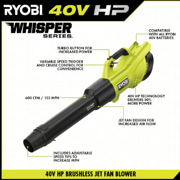 RYOBI 40V HP Brushless 600 CFM 155 MPH Leaf Blower and String Trimmer - $270