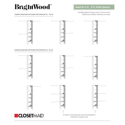ClosetMaid Brightwood 4-ft to 9-ft W x 6.85-ft H White Wood Closet Kit