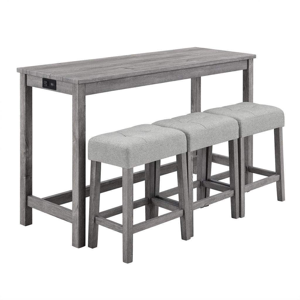 Bountiful 4-Piece Dining Set with Power Outlet Table and Tufted Linen Chairs, Grey - $145