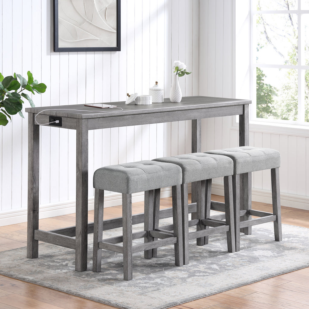 Bountiful 4-Piece Dining Set with Power Outlet Table and Tufted Linen Chairs, Grey - $145