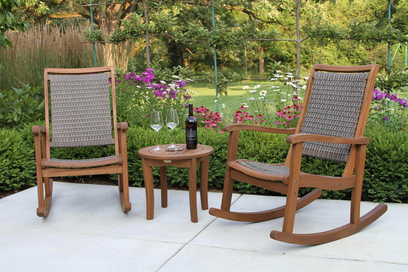 Outdoor Interiors Grey Wicker and Eucalyptus Outdoor Rocking Chair - $150