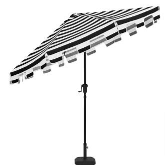 Hampton Bay 9 ft. Crank and Auto Tilt Patio Umbrella, Cabana Black/White Stripe - $70