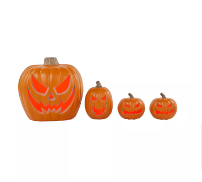 Home Accents Holiday 20 in. / 12 in. / 9 in. Lighted Jack-O-Lantern (4-Pack) - $30