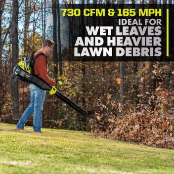 RYOBI 40V HP Brushless 165 MPH 730 CFM Cordless Battery Backpack Blower - $315
