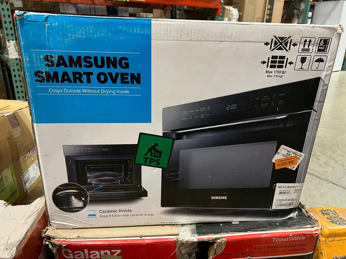 Samsung 1.2 cu. ft Convection Air Fry, Black Glass, Countertop Microwave - $350