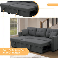 Hybition Modern linen Sofa Convertible L-Shaped Sofa Pull Out Sleeper Sofa Bed - $285