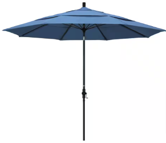 11 ft. Fiberglass Collar Tilt Double Vented Patio Umbrella in Frost Blue Olefin - $140
