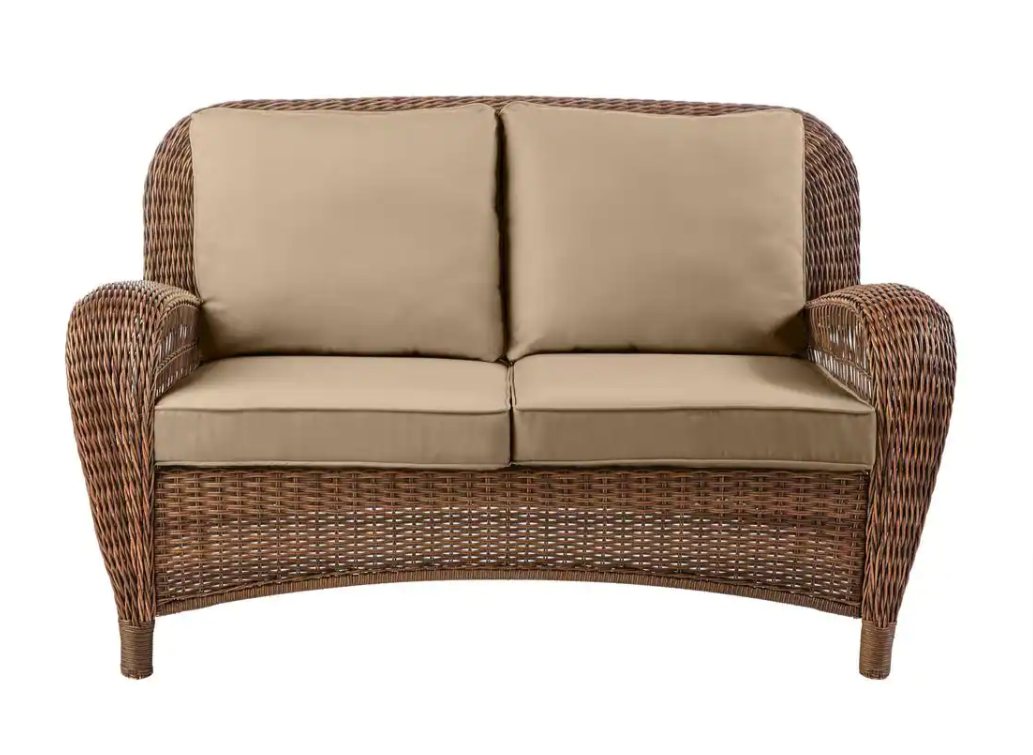 Beacon Park Brown Wicker Outdoor Patio Loveseat with Cushions - $400