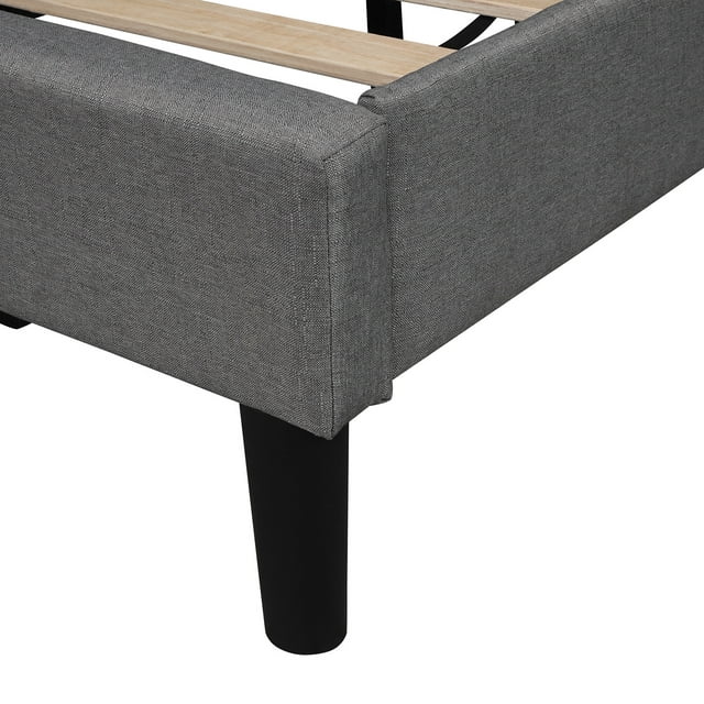 Abrihome Upholstered Wood Frame Twin Size Scalloped Linen Platform Bed, Gray - $125
