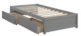 Gray Wood Frame Twin Size Platform Bed with 2-Drawers Storage - $180