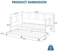 GAOMON Twin Metal Daybed with Pullout Trundle, Steel Slat Support, White - $80