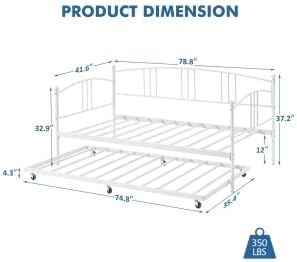 GAOMON Twin Metal Daybed with Pullout Trundle, Steel Slat Support, White - $80