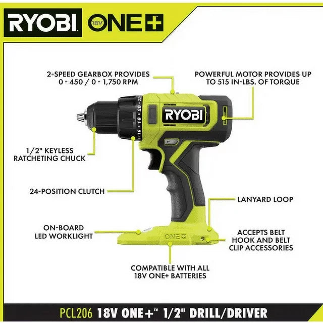 RYOBI ONE+ 18V Cordless 2-Tool Combo Kit with Drill/Driver, Impact Driver - $80