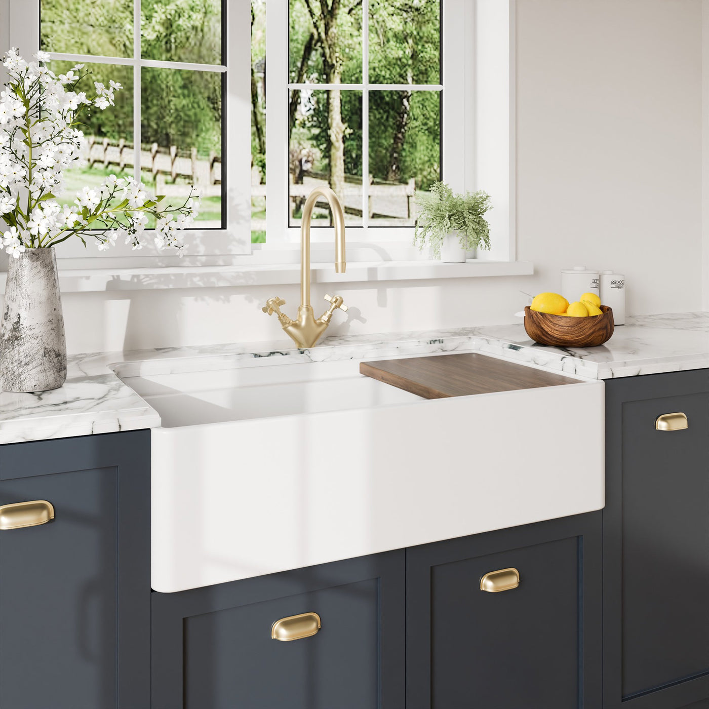 Nuie 36" Fireclay Ceramic Single Bowl Kitchen Sink, 36x19x10" - $225