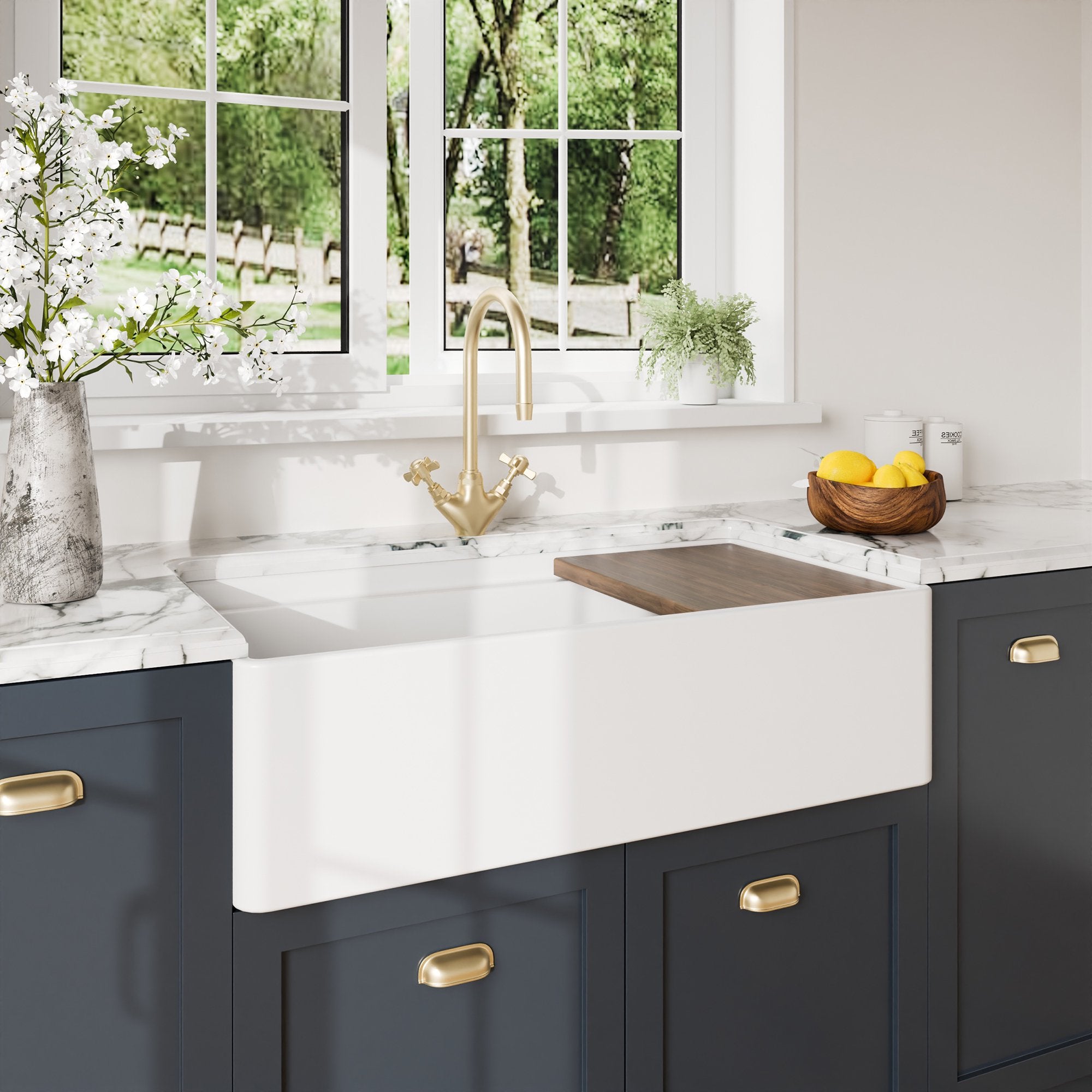 Nuie 36" Fireclay Ceramic Single Bowl Kitchen Sink, 36x19x10" - $225