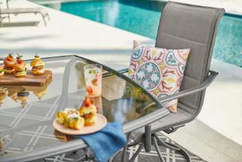 Ashbury Pewter 5-Piece Steel Padded Sling Square Glass Top Outdoor Dining Set - $300