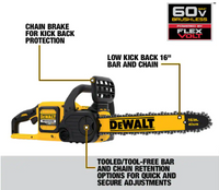 DEWALT 60V MAX 16in. Brushless Battery Powered Chainsaw, Tool Only (SU)- $195