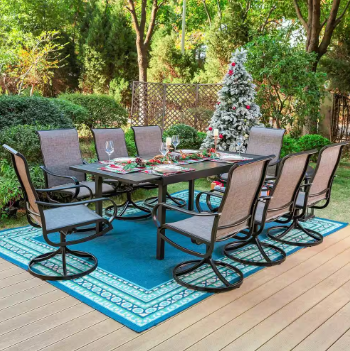 Black 9-Piece Patio Outdoor Dining Set with Extendable Table and Swivel Chairs - $875