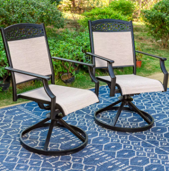 Black Aluminum Classic Pattern Swivel Rockers Sling Outdoor Dining Chair (2-Pack) - $250
