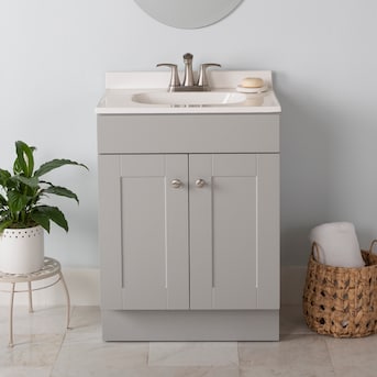 Project Source 24-in Gray Single Sink Bathroom Vanity with White Cultured Marble Top - $90