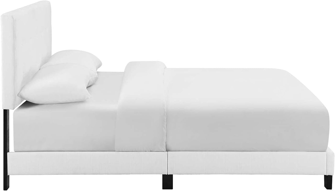 Modway Amira Tufted Fabric Upholstered Twin Bed Frame With Headboard In White - $80