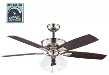 Hampton Bay Devron 52 in. LED Indoor Brushed Nickel Ceiling Fan - $70