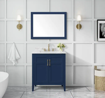 Sturgess Bathroom Vanity in Navy Blue with Carrara White Marble Top - $430