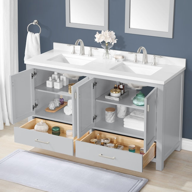 allen + roth Ronald 60-in Dove Gray Undermount Double Sink Bathroom Vanity with Top - $880
