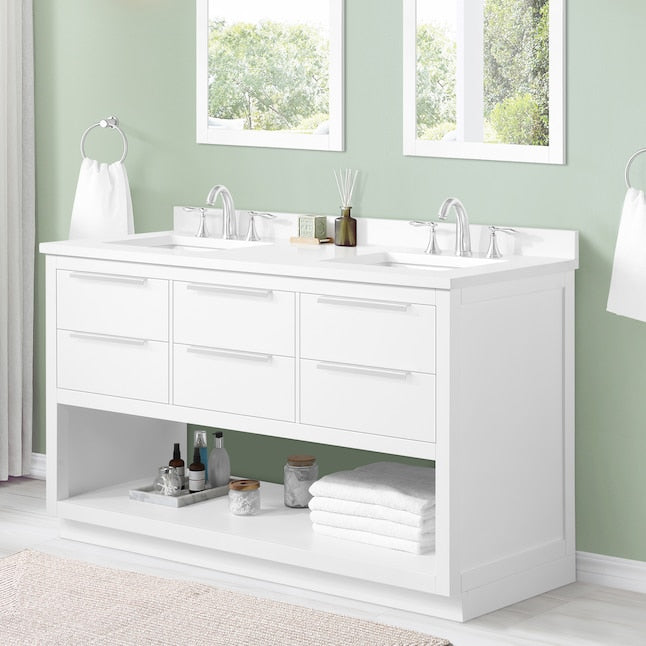 Origin 21 Beecham 60-in White Undermount Double Sink Bathroom Vanity with Top - $800