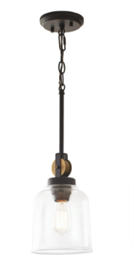Knollwood 7 in. 1-Light Black Bronze Vintage Brass Accents Industrial Mini Pendant Light - $55
