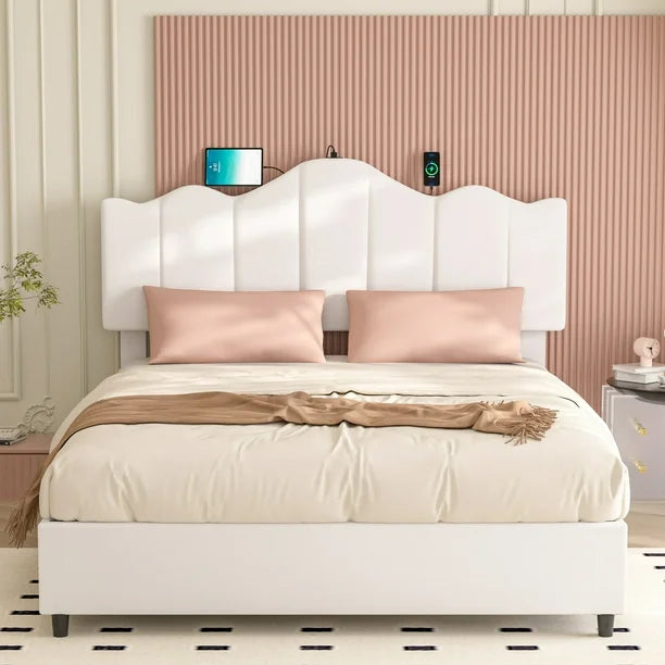 VECELO Queen Size Bed Frame with 4 Storage Drawers, Upholstered Platform Bed - $165