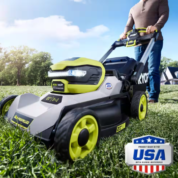 RYOBI 40V Brushless 21 in. Cordless Battery Walk Behind Self-Propelled Lawn Mower - $350