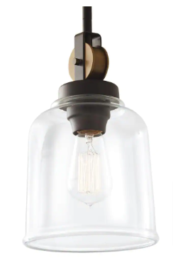 Knollwood 7 in. 1-Light Black Bronze Vintage Brass Accents Industrial Mini Pendant Light - $55