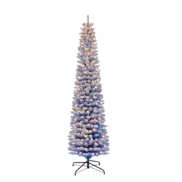 Puleo International 6.5 ft. Pre-Lit Flocked Fashion Blue Pencil Artificial Christmas Tree - $65
