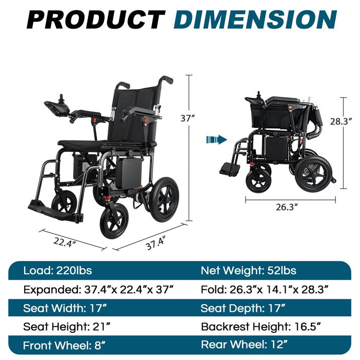 Ontrip Electric Wheelchair for Adult Weight 48Lbs Dual Lithium Battery Black - $400