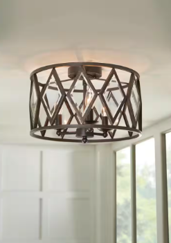 Tessali 16 in. 3-Light Bronze Prismatic Glass Flush Mount Ceiling Light - $85