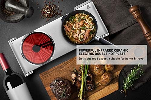 Techwood 1800W Electric Hot Plate Cooktop for Cooking,Infrared Ceramic  Countertop Stove Top 2 Burners,Stainless Steel Portable Electric  Burner,Knob